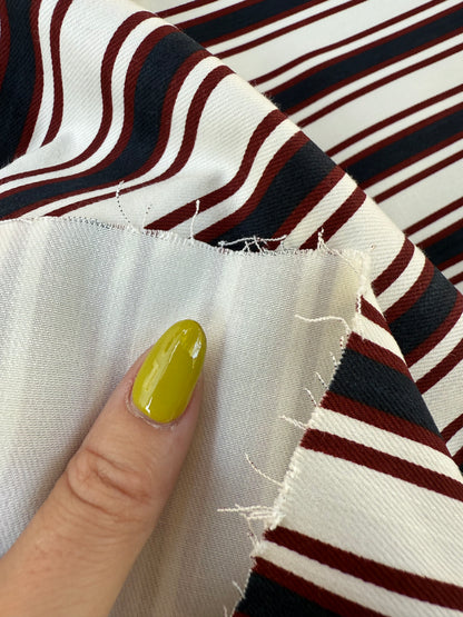 Red Blue White Printed Stripe Cotton Spandex Denim Twill "Boardwalk Talk"