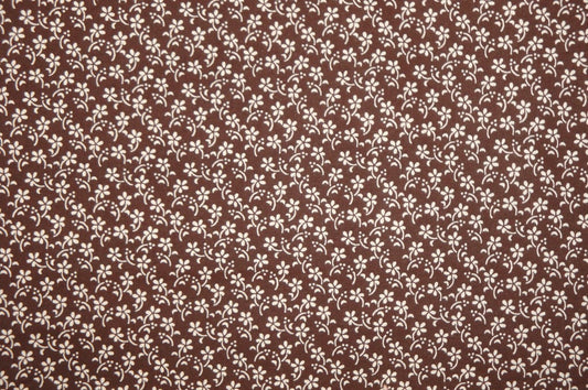 Brown White Ditsy Daisy Calico Floral Print Quilt Cotton "Hazel Summer”
