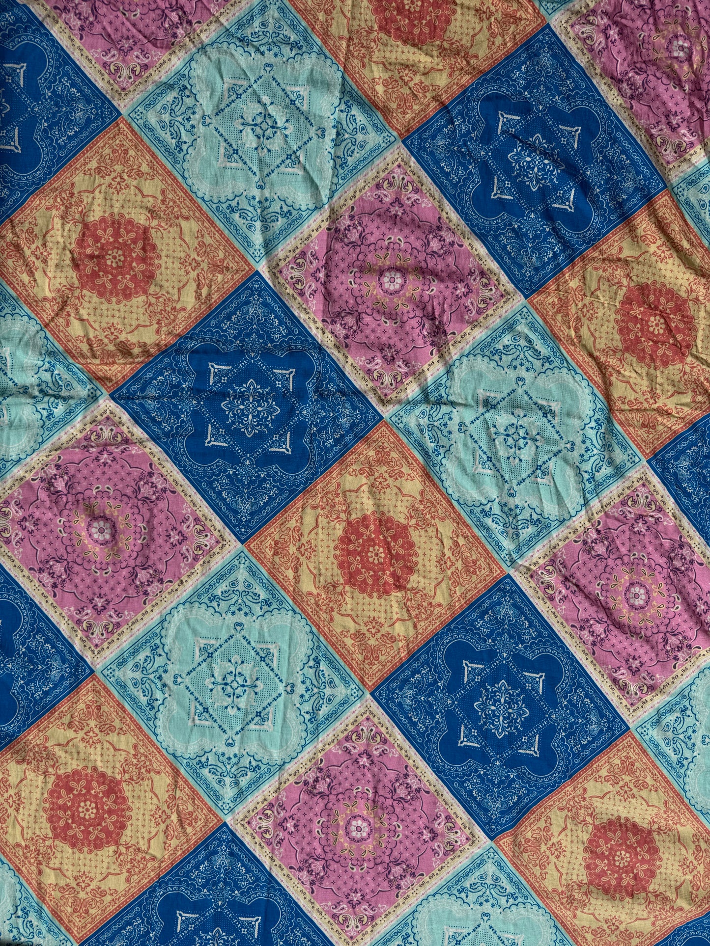 Orange Yellow Blue Pink White Paisley Scarf Print Rayon Fille Woven "Pastel Ranch"