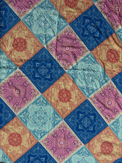 Orange Yellow Blue Pink White Paisley Scarf Print Rayon Fille Woven "Pastel Ranch"