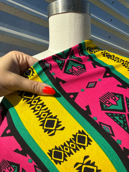 Yellow Pink Green Black Geometric Stripe Vintage Cotton Jersey Knit "Bold Lines"
