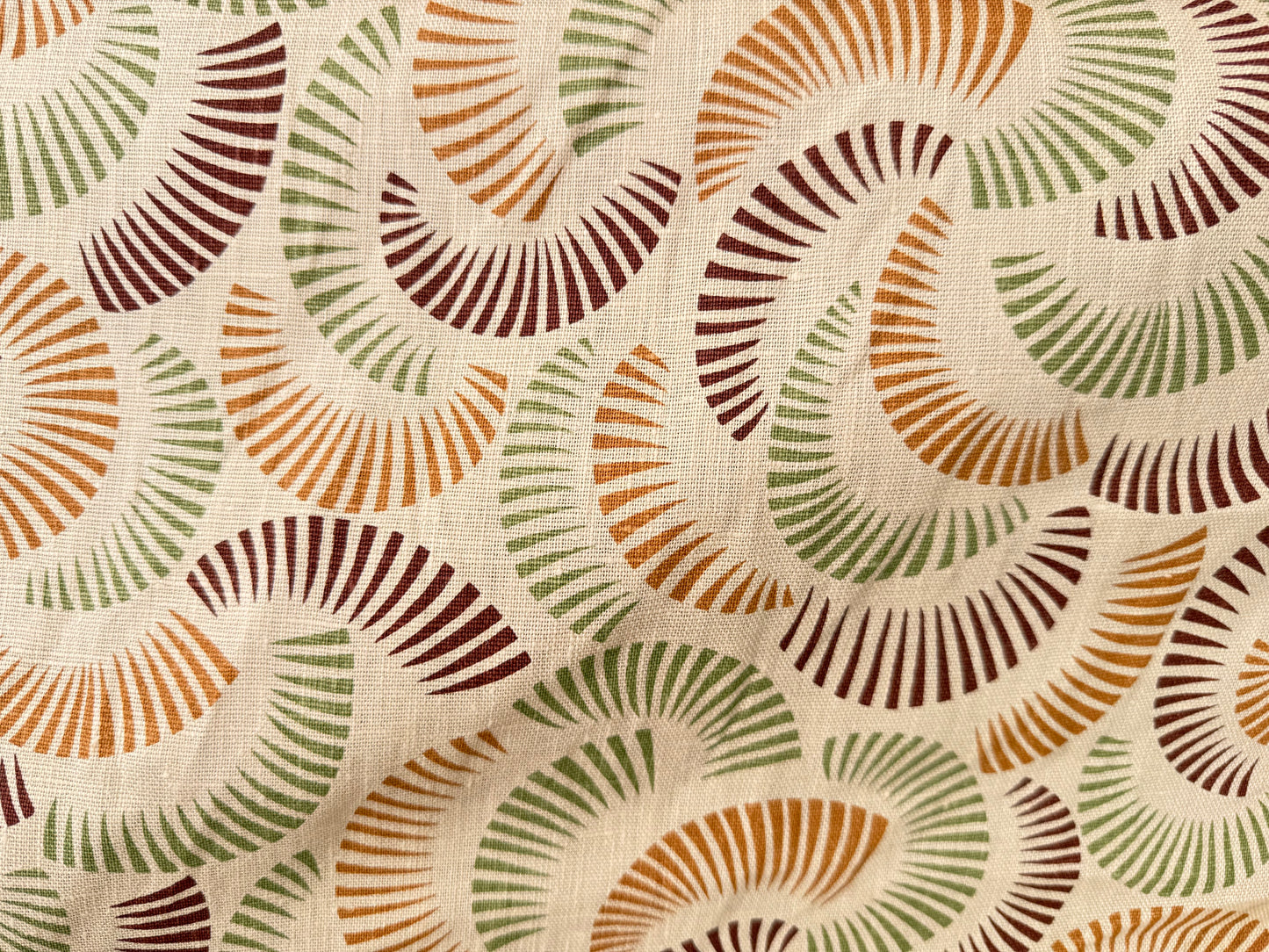 Tan Olive Brown Fan Geometric Print Linen “Element”