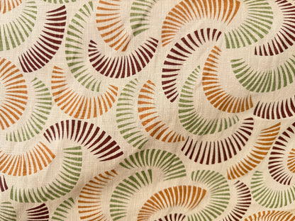 Tan Olive Brown Fan Geometric Print Linen “Element”