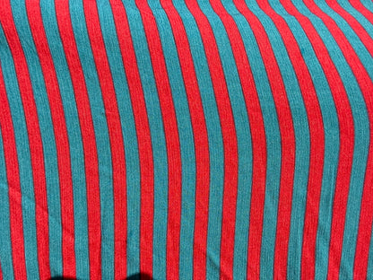 Red Teal Stripe Print Rayon Crepe Woven "Berlin"