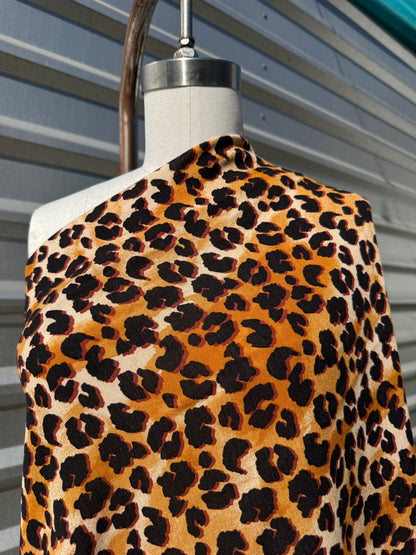 Orange Black Leopard Animal Print Rayon Crepe "Big Meow”