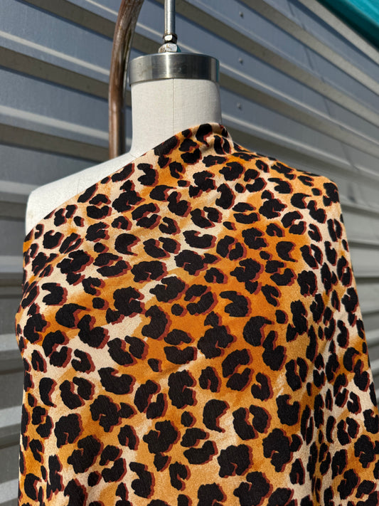 Orange Black Leopard Animal Print Rayon Crepe "Big Meow”