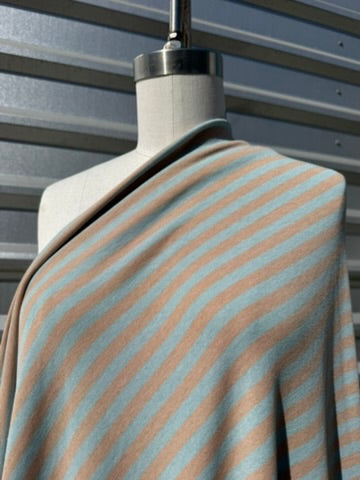 Light Blue Tan Stripe Rayon Spandex Jersey "Sea and Sand"