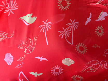 Red Orange Beach Resort Print Polyester Charmeuse Woven “Place in the Sun”