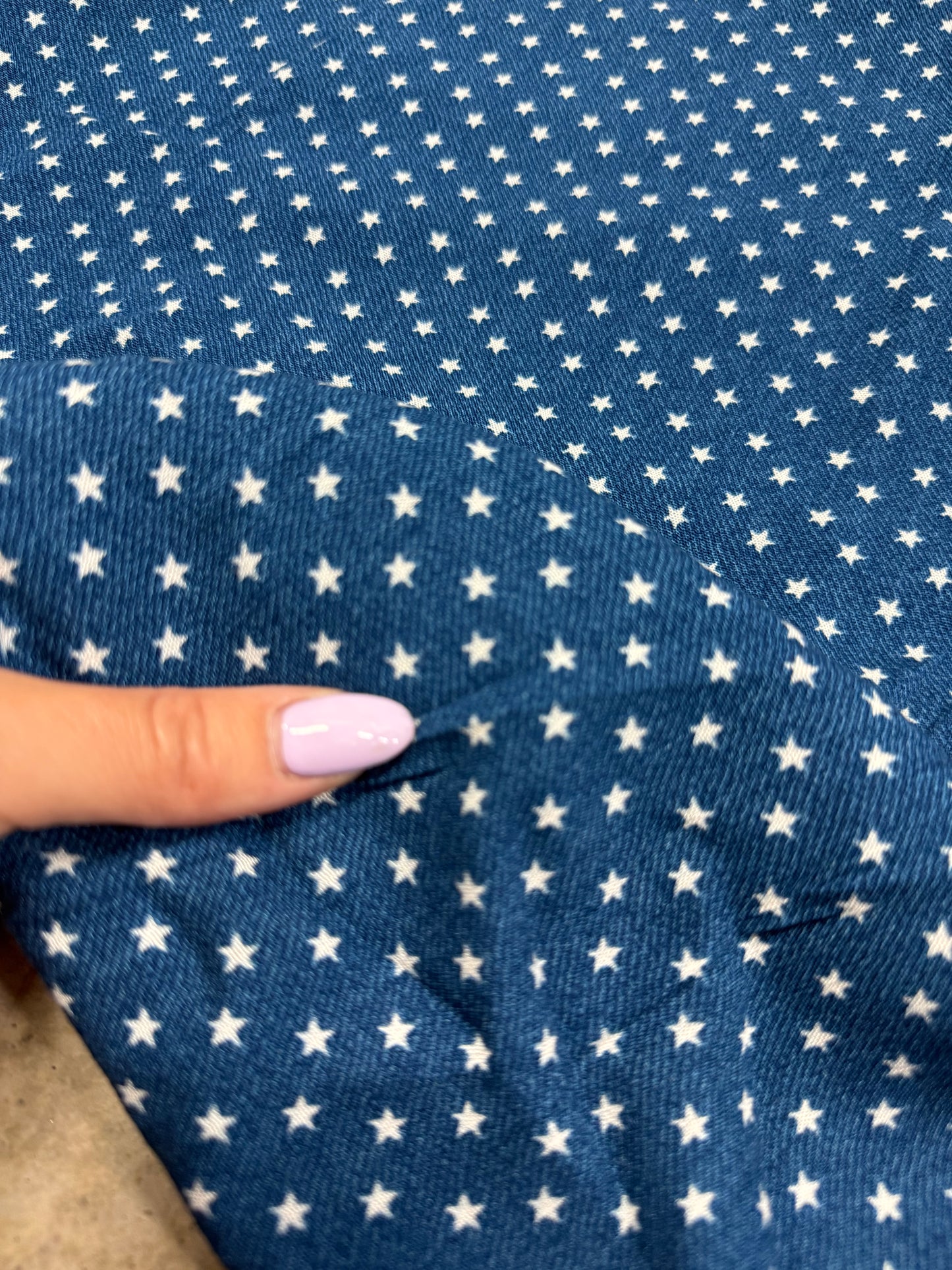 Blue White Star Print Rayon Challis Woven "Stellar"