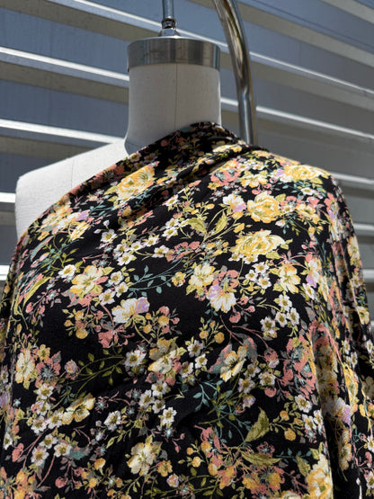 Black Yellow Pink Green Floral Print “Olivia”