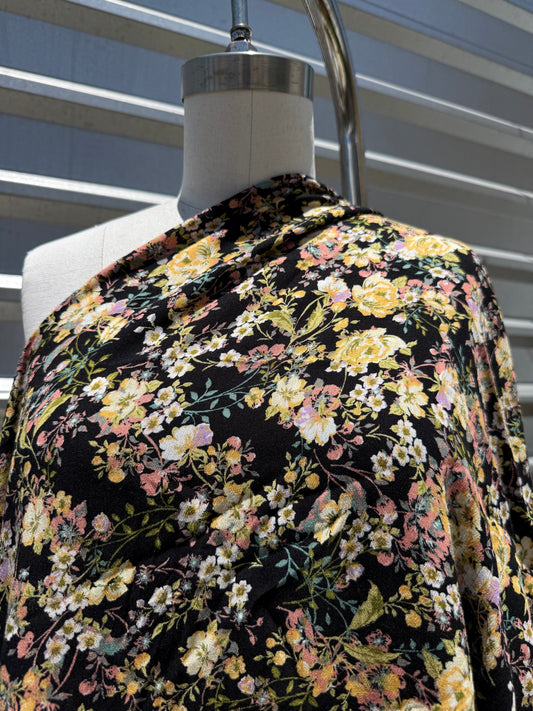 Black Yellow Pink Green Floral Print “Olivia”