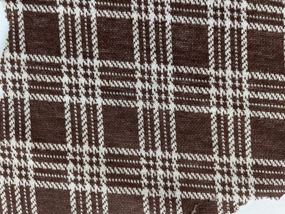 White Brown Plaid Polyester Spandex Ponte Knit "Noir Claire"