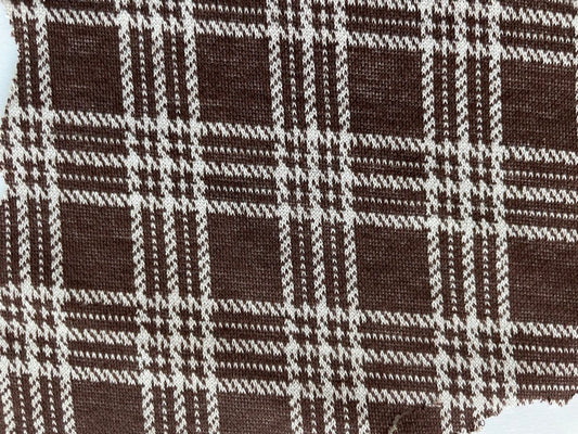 White Brown Plaid Polyester Spandex Ponte Knit "Noir Claire"