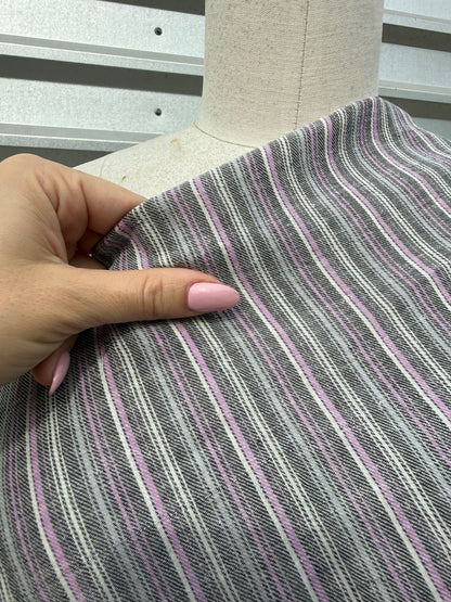 Grey Purple White Stripe Cotton Gauze Woven "Heather Tracks"