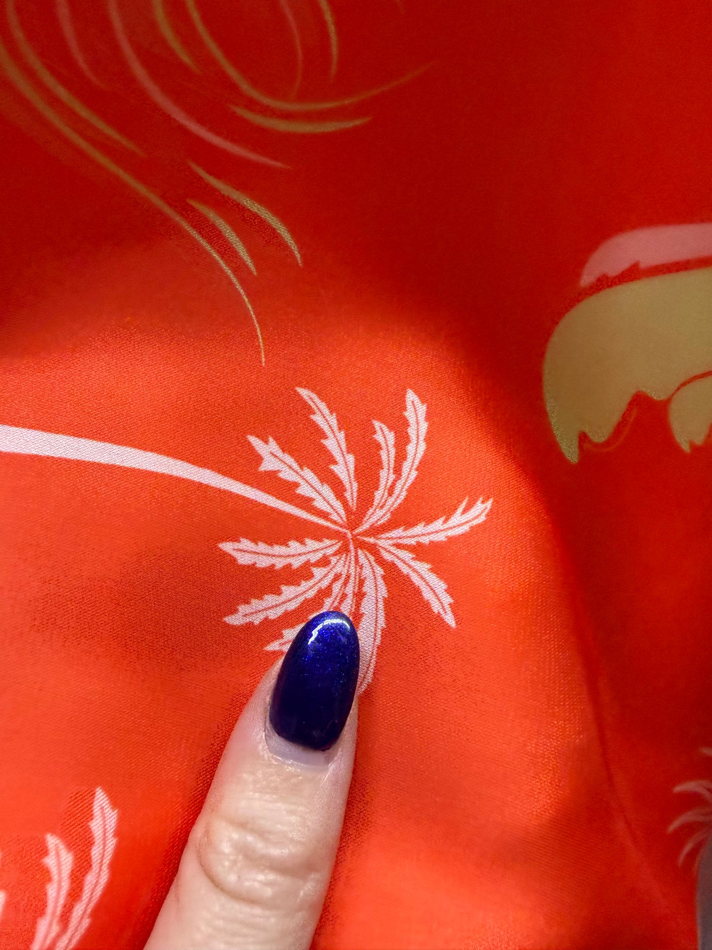 Red Orange Beach Resort Print Polyester Charmeuse Woven “Place in the Sun”