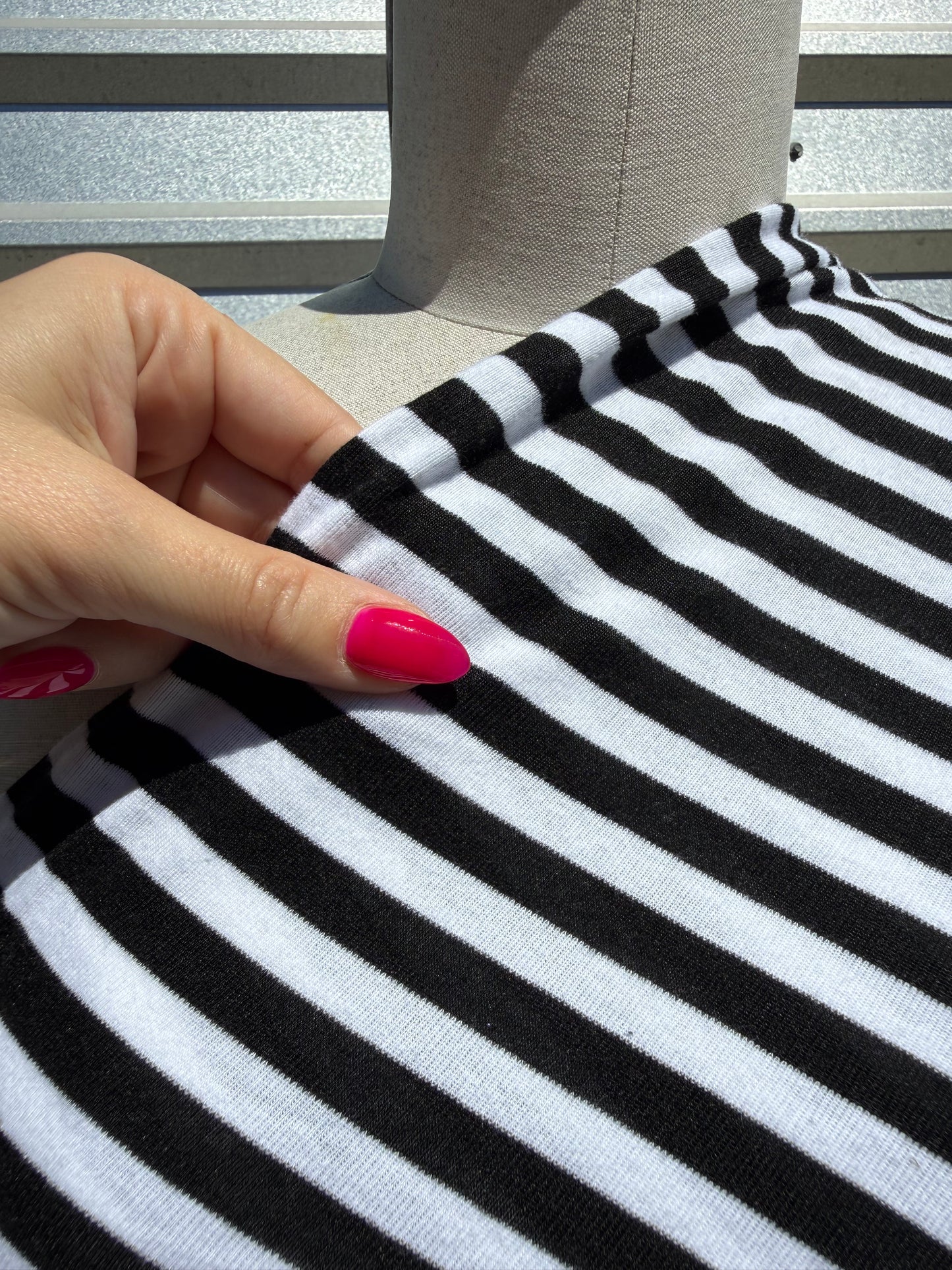 Black White Medium Stripe Cotton 1x1 Baby Rib Jersey Knit “Pirate Life”