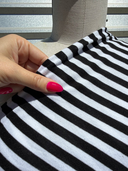Black White Medium Stripe Cotton 1x1 Baby Rib Jersey Knit “Pirate Life”