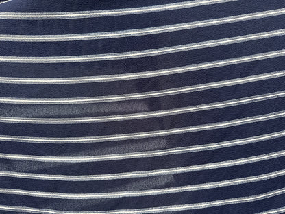 Blue Navy White Stripe Print Polyester Crepe Woven "Dark Sea"