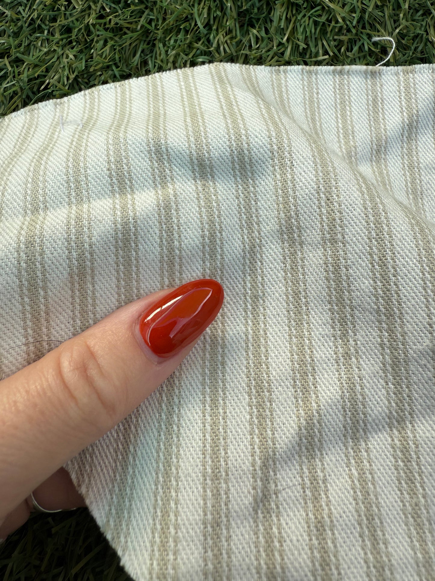 Beige White Ticking Stripe Weight Cotton Twill Denim "Driftwood"