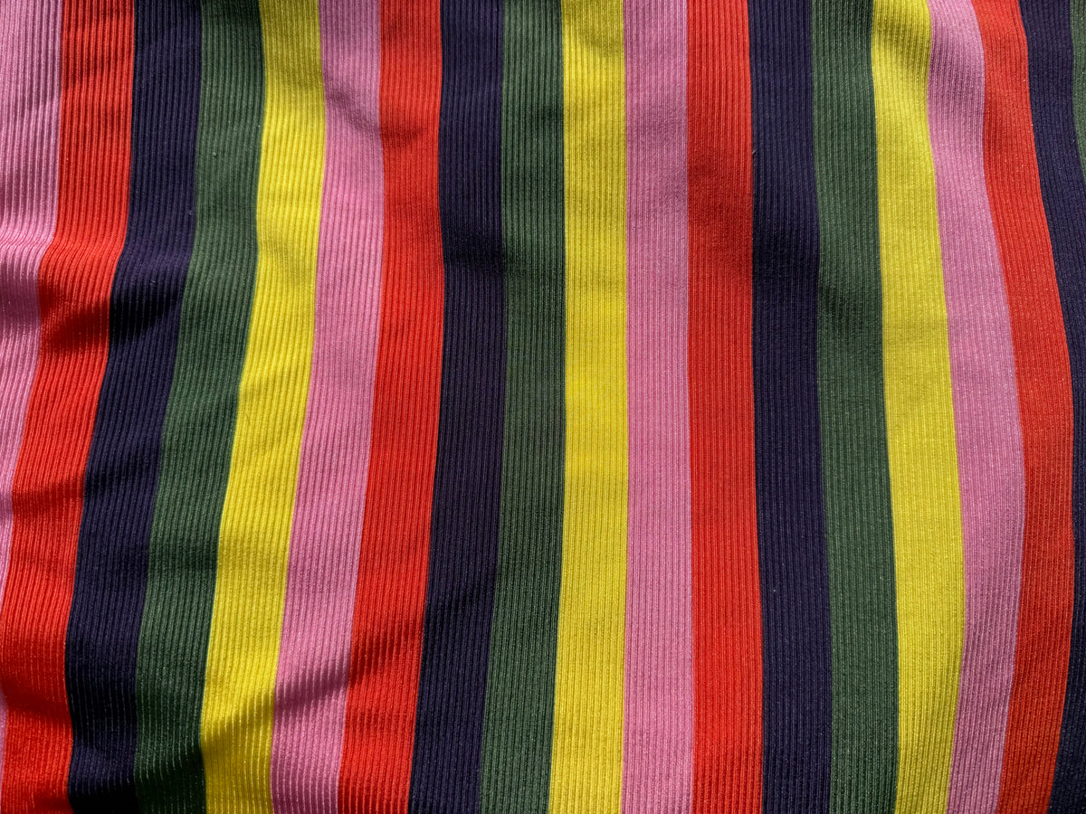 Rainbow 1” Stripe Polyester Spandex Rib Knit "Bold Blaze”