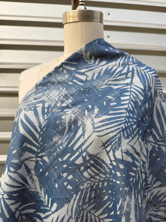 White Blue Overlapped Stamped Palm Leaf "Stamped Fronds"