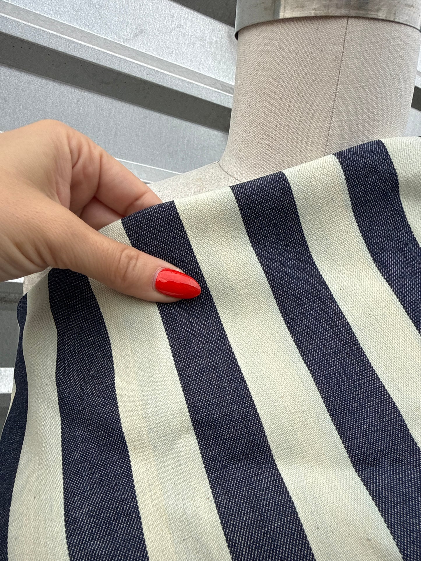 1 Inch White Blue Stripe Medium Blue Twill Denim "Hickory"