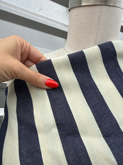 1 Inch White Blue Stripe Medium Blue Twill Denim "Hickory"