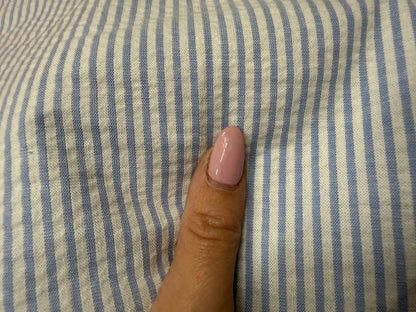 Baby Blue White Stripe Cotton Seersucker Woven “Sea Side Rhymes’