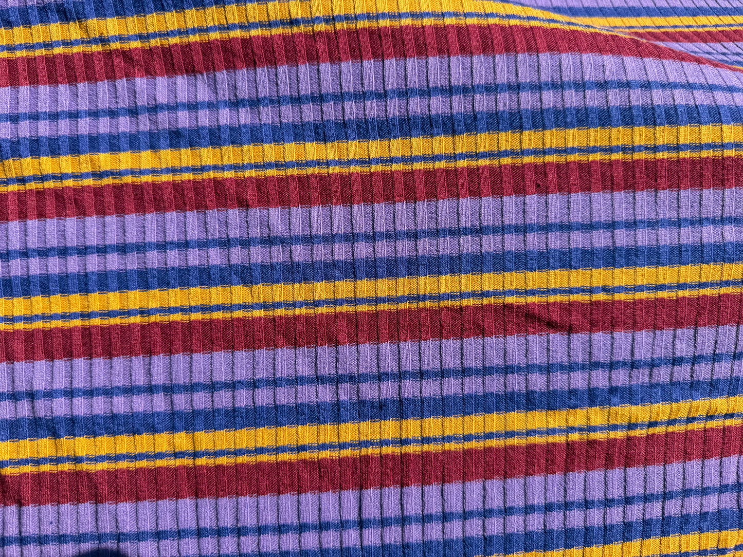 Blue Purple Gold Brown Retro Stripe 3x1 Soft Rayon Spandex Rib Knit "First Day”