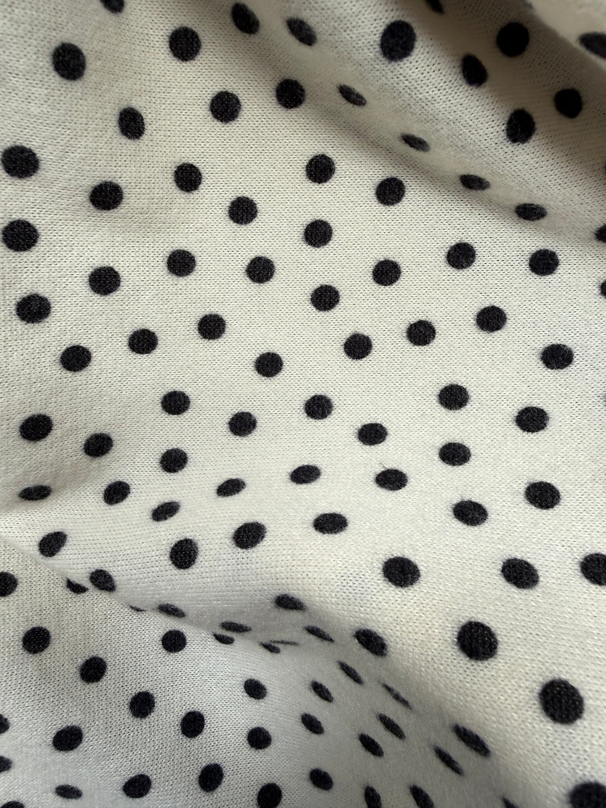 White Black Polka Dot Hacci Sweater Knit “Lucy Cloud”