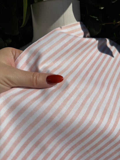Pink White  Vertical Stripe Quilt Cotton Poplin Woven "Himalayan Pink "