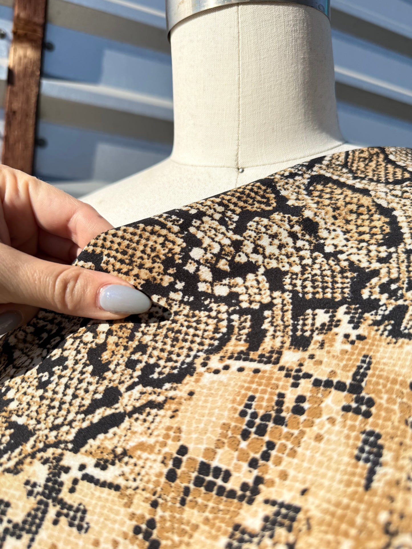 Black Brown Tan Cream Snakeskin print Polyester dobby Crepe "Mojave Rattle"
