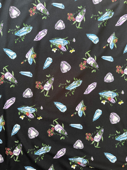 Black Blue Purple Green Crystal Floral Print Polyester Spandex DTY Jersey Crystal Charging"