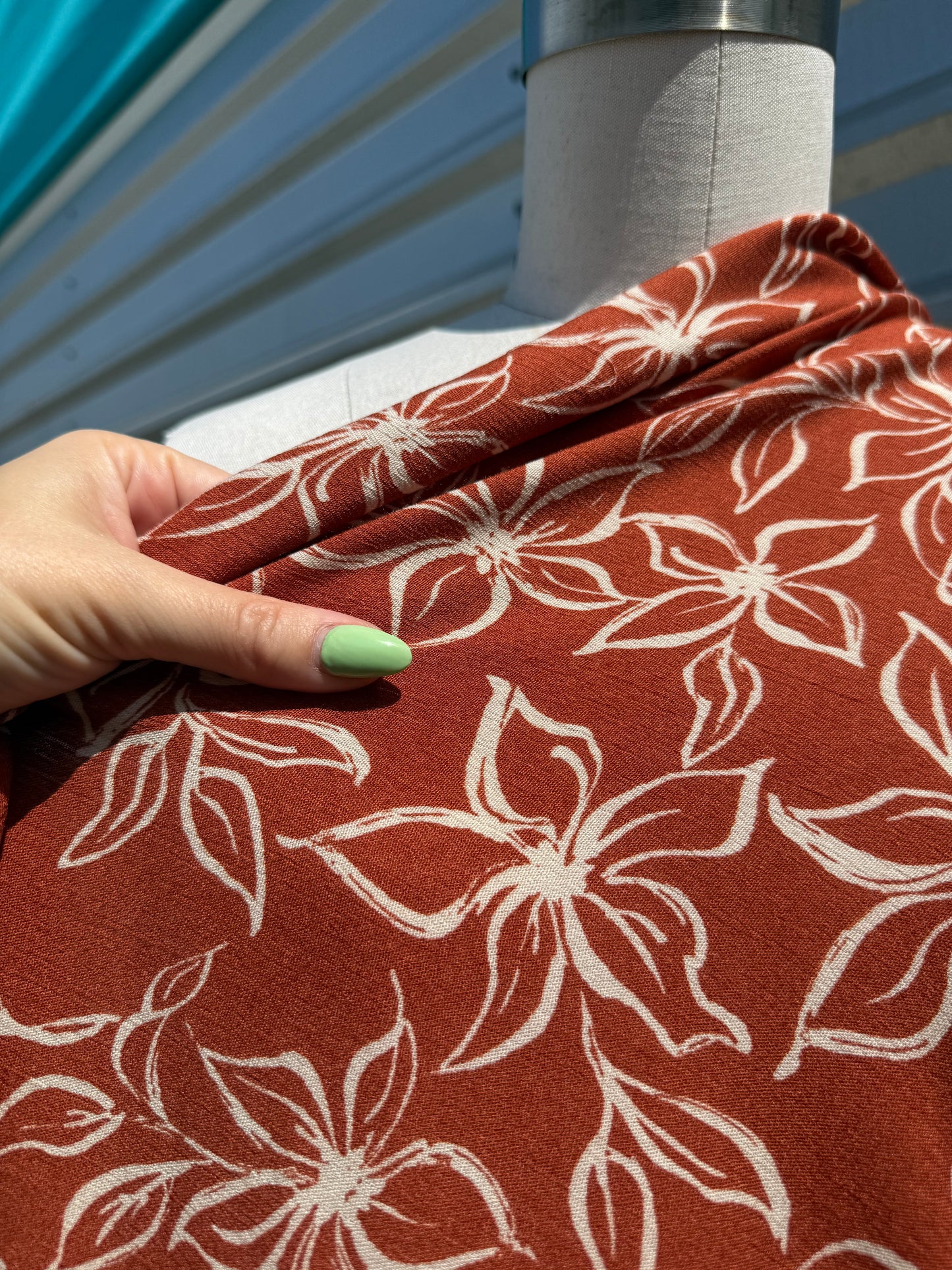 Rust Cream Island Floral Print Rayon Crepe Woven "Catalina Summer"