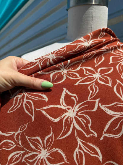 Rust Cream Island Floral Print Rayon Crepe Woven "Catalina Summer"