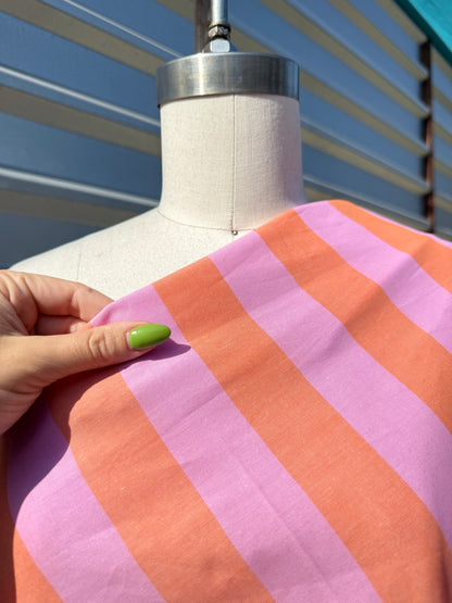 Pink Orange Stripe Poplin Shirting Woven "Electro Summer"