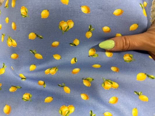 Blue Yellow Lemon Print Quilt Cotton "Summer Sippin’ “