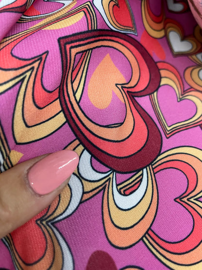 Pink Orange White Retro Heart Print Polyester Spandex Jersey "Lovestruck"