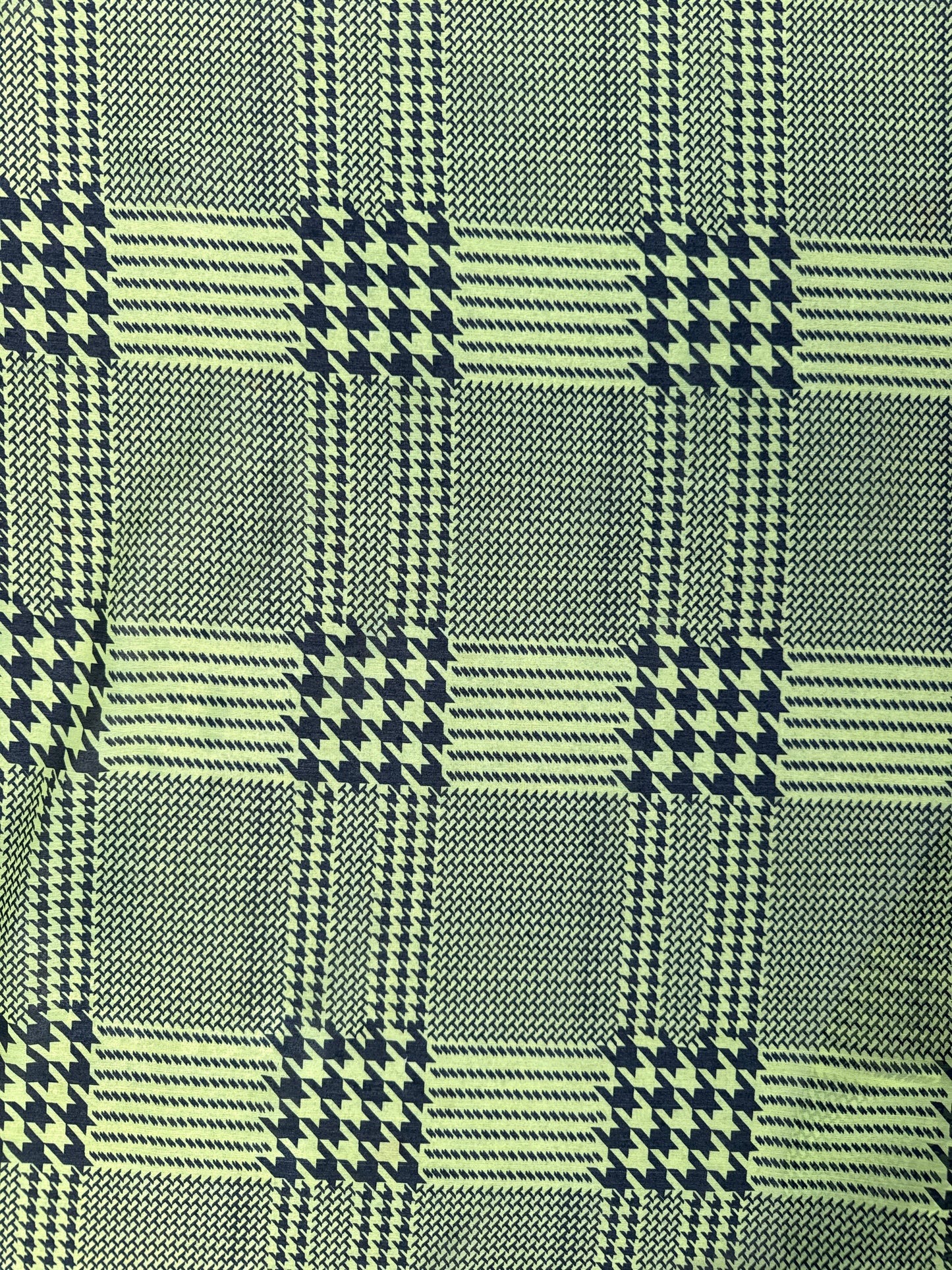 Black Neon Yellow Mixed Sized Houndstooth Print Sheer Polyester Chiffon "Neon Stars"