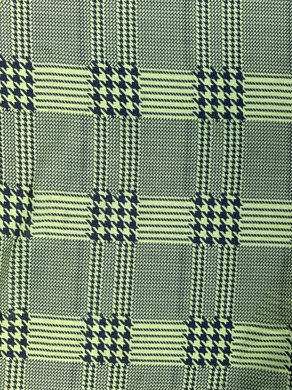 Black Neon Yellow Mixed Sized Houndstooth Print Sheer Polyester Chiffon "Neon Stars"