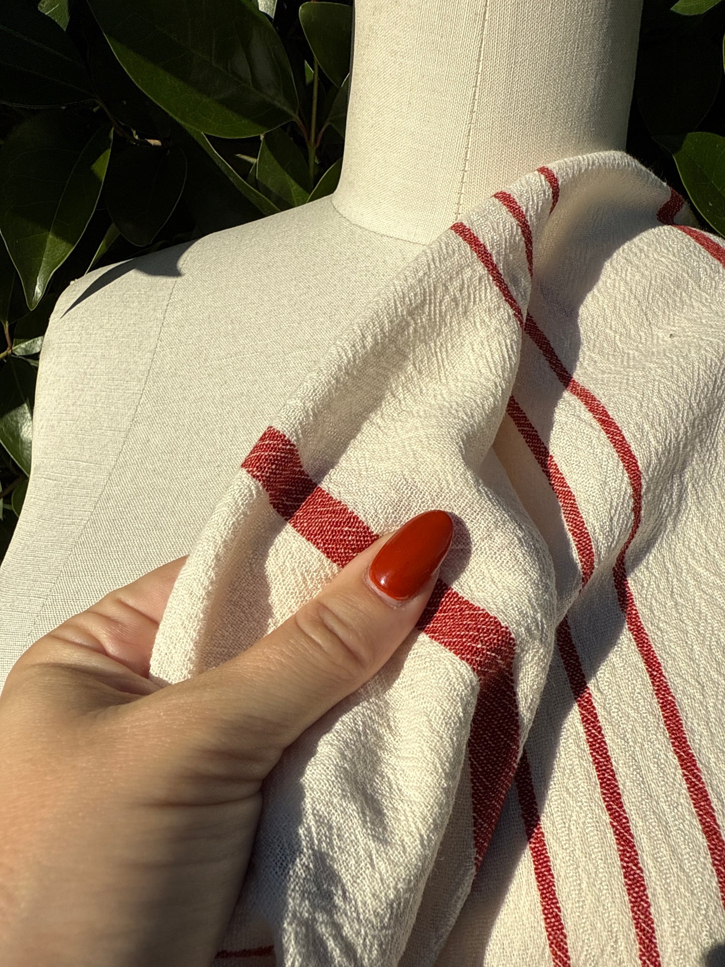 White Red Thin Stripe Cotton Gauze "Tea Towel"