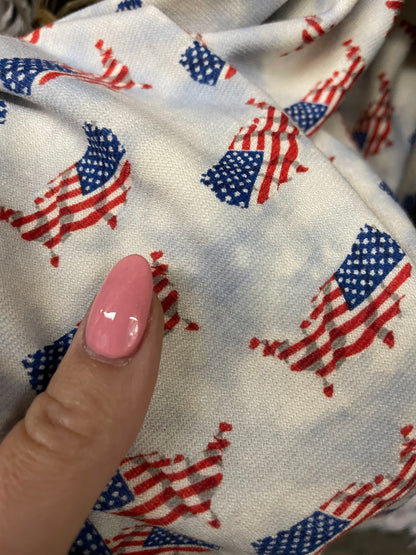 White Red Blue patriotic Star Stripe USA Polyester Spandex Ponte Knit "United Dream"