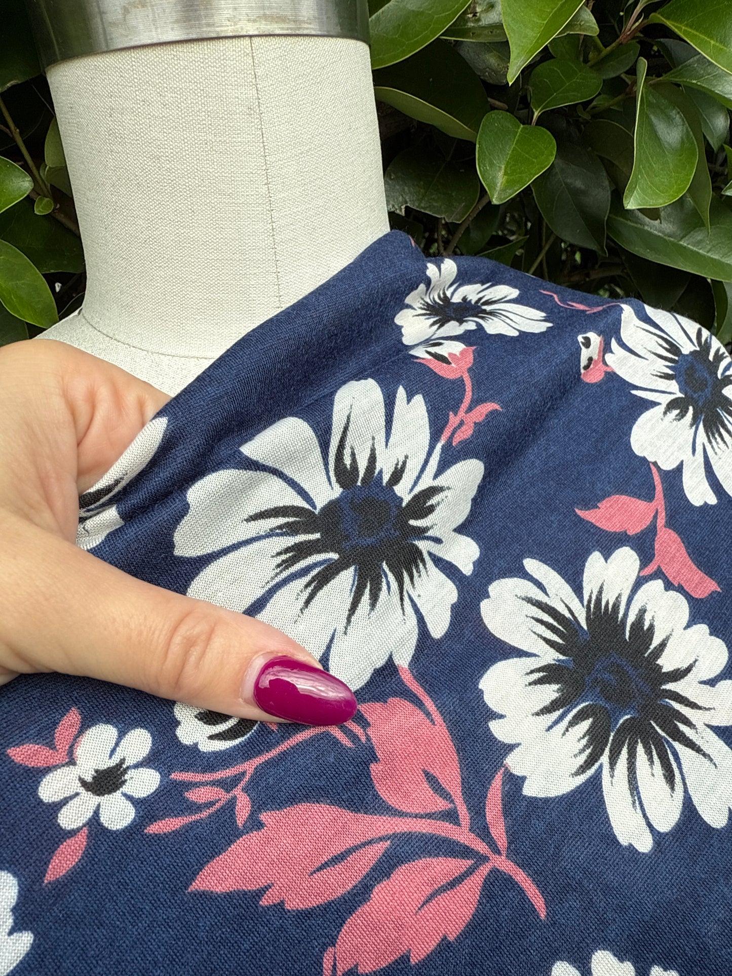 White Black Pink Floral Light Weight Rayon Polyester Spandex Jersey "Beach House"