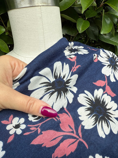 White Black Pink Floral Light Weight Rayon Polyester Spandex Jersey "Beach House"