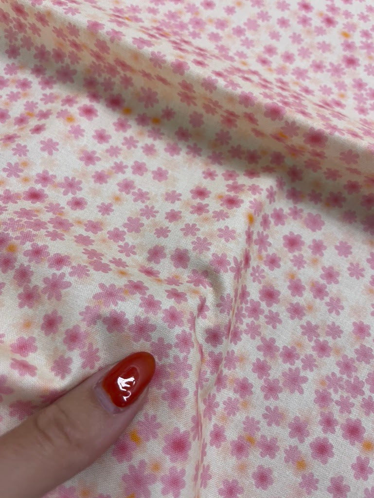 White Pink Orange Mini Ditsy Floral Quilt Cotton Poplin Woven "Darling Girl Garden"