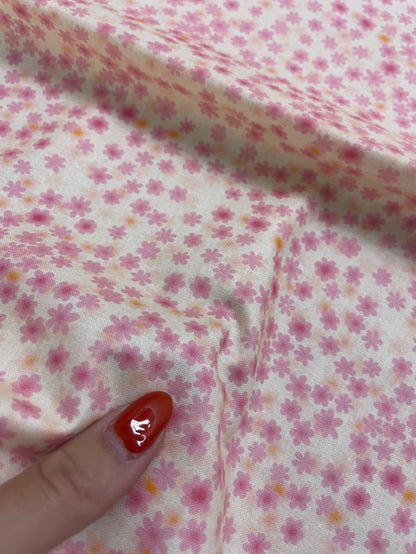 White Pink Orange Mini Ditsy Floral Quilt Cotton Poplin Woven "Darling Girl Garden"