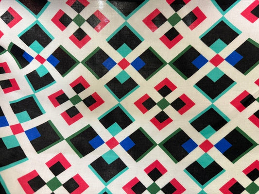 Green Blue Pink Black White Geometric Rayon Challis "Mod Mood"