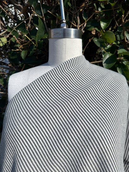 Faded Navy White Vertical Stripe Vintage  Sheer Rayon Georgette Woven "French Breeze"