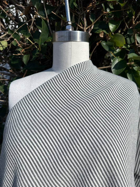 Faded Navy White Vertical Stripe Vintage  Sheer Rayon Georgette Woven "French Breeze"