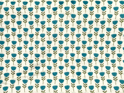 White Blue Floral Ditsy Print Minky Polyester "Tulip Cutie”
